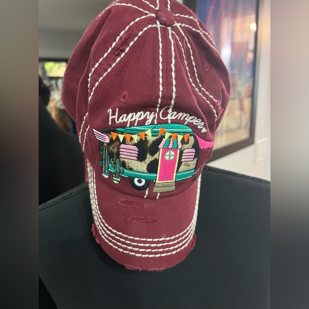 Happy Camper hat with Leopard print details. EUC.